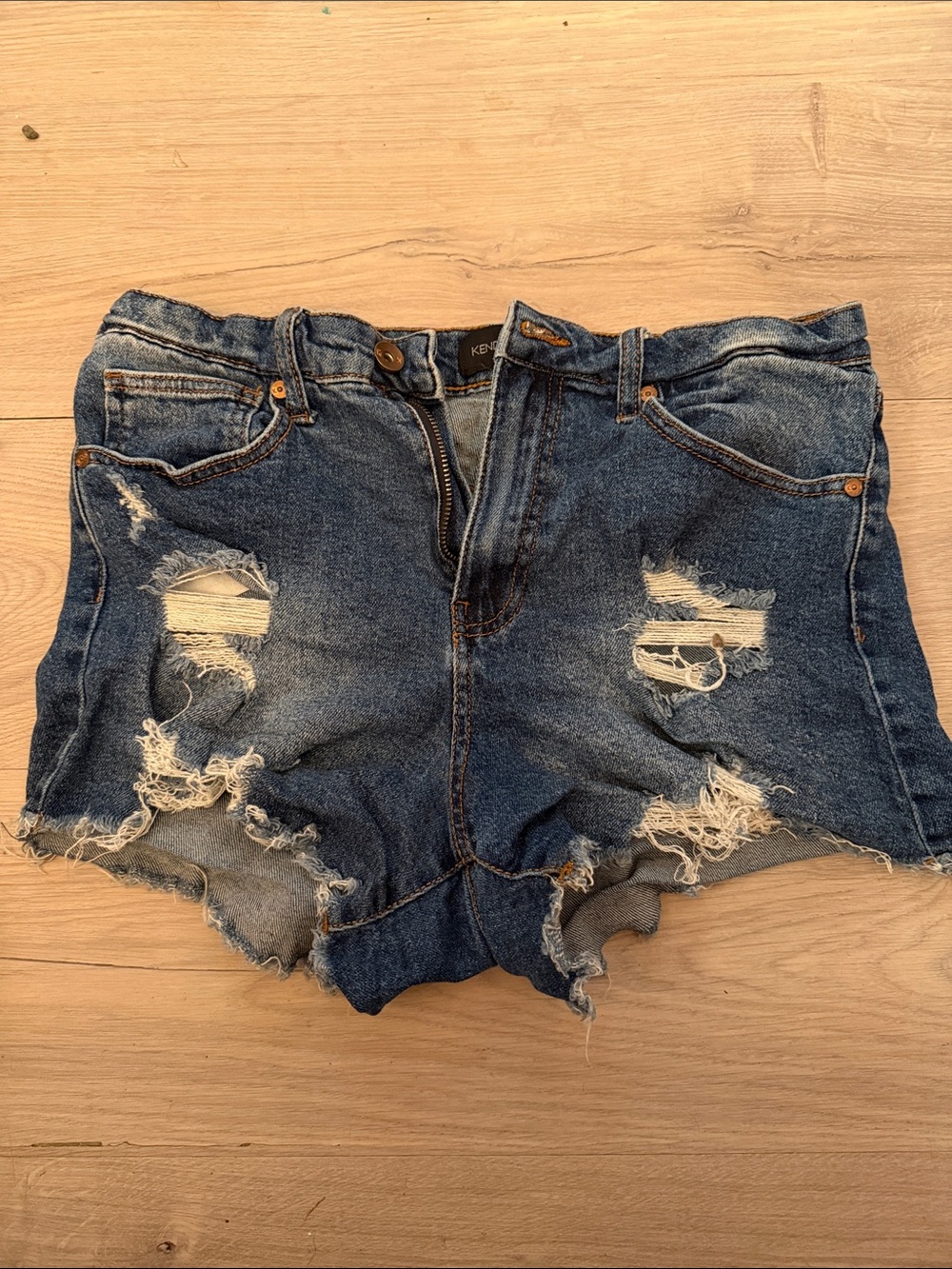 Kendall & Kylie Ripped Dark Blue Denim Jean Shorts